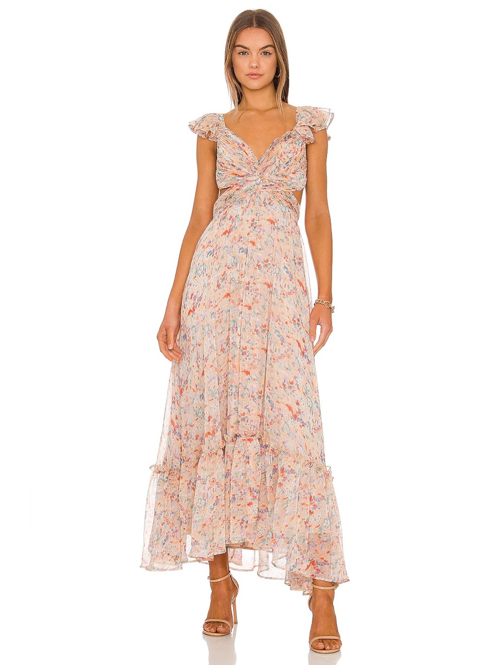Astr Peach Floral Twist-Front Maxi Dress